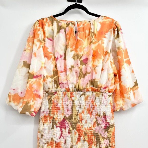 Rachel Parcell Floral Smocked Chiffon Dress Knee Length Modest Dress Size Small - Picture 4 of 15